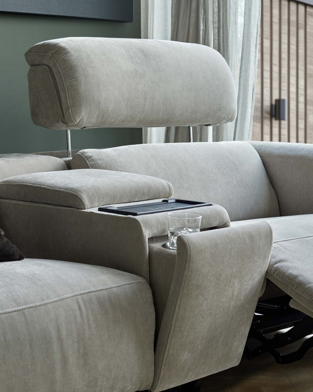 Light Grey Fabric Recliner Two-seater Sofa Console For Living Room