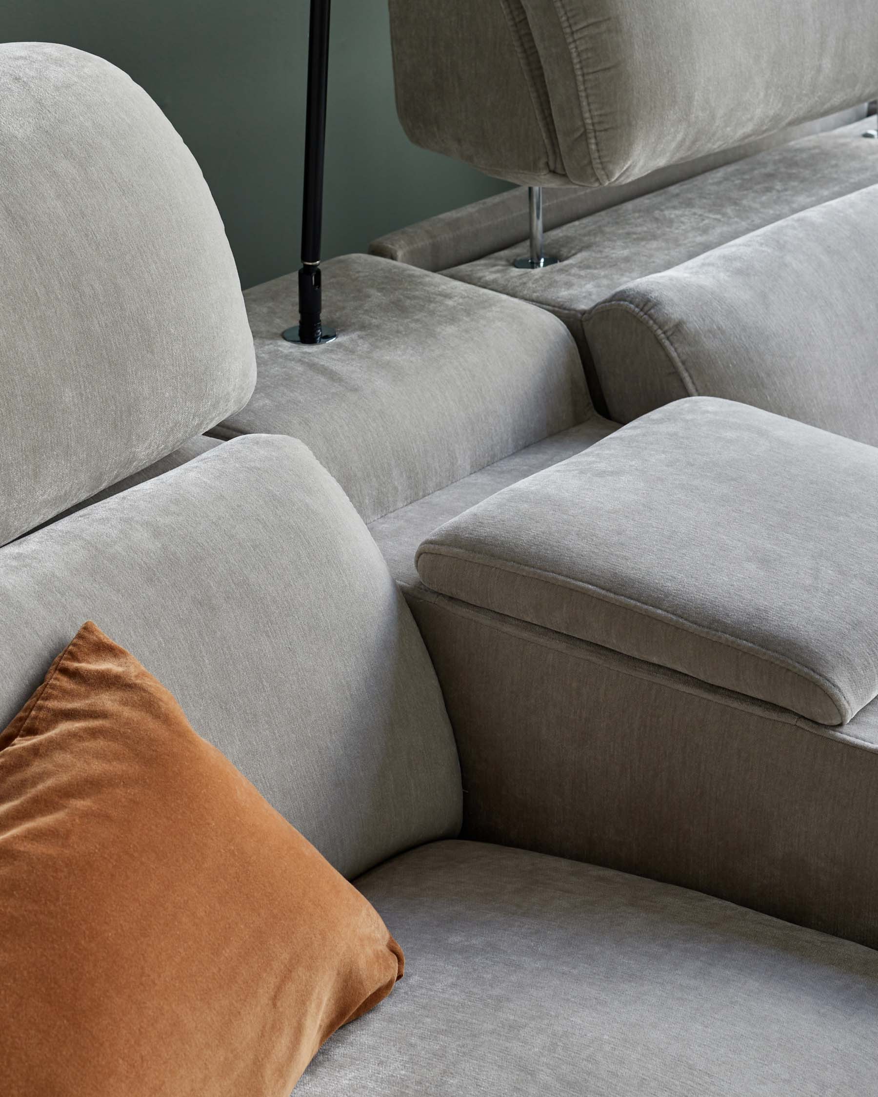 Light Grey Fabric Recliner Two-seater Sofa Console For Living Room