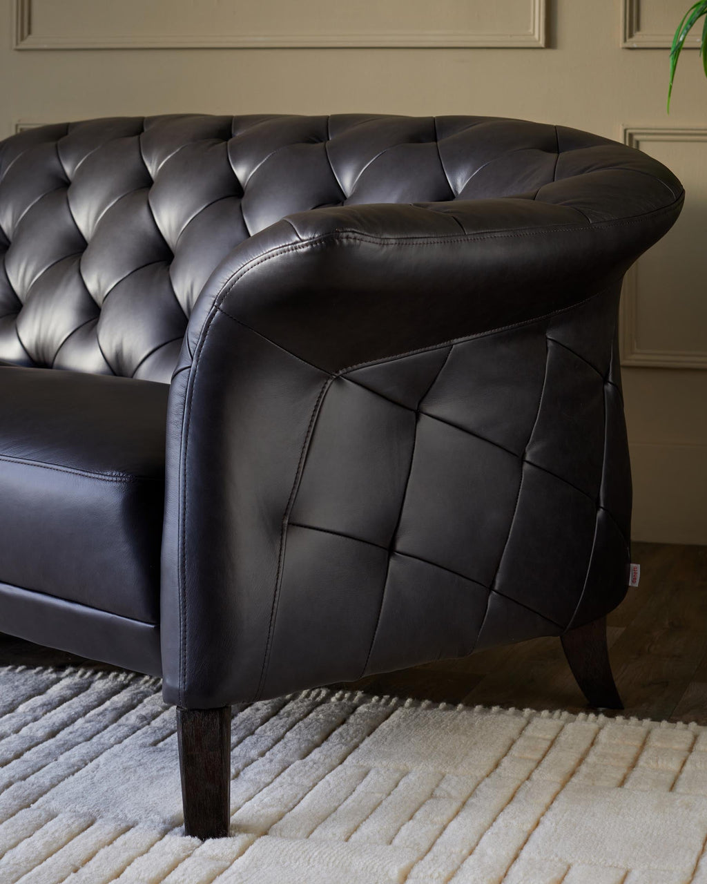 Black Leather Two-seater Sofa For Living Room
