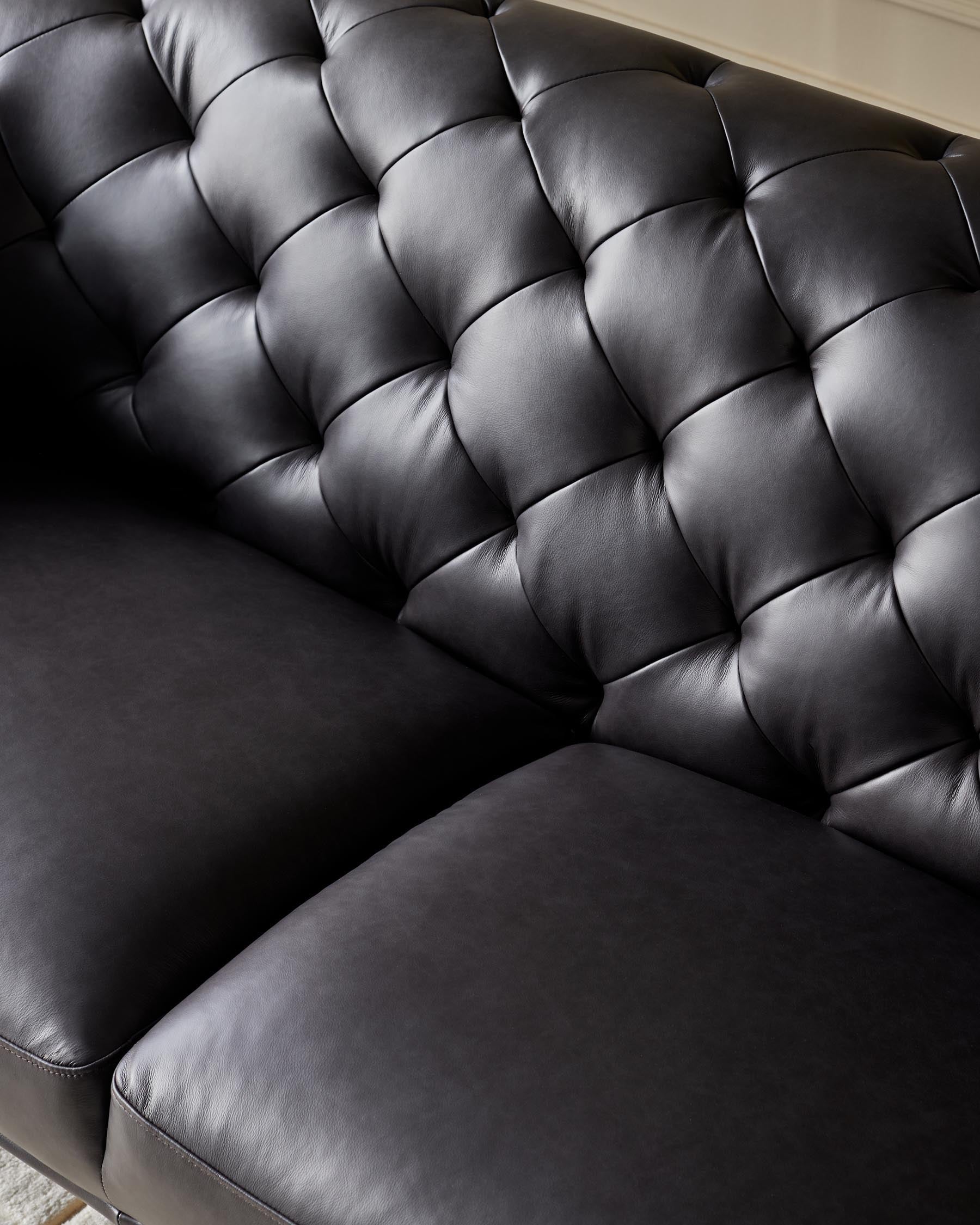Black Leather Two-seater Sofa For Living Room
