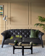 Black Leather Two-seater Sofa For Living Room