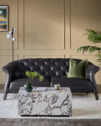 Black Leather Two-seater Sofa For Living Room