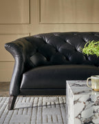 Black Leather Two-seater Sofa For Living Room