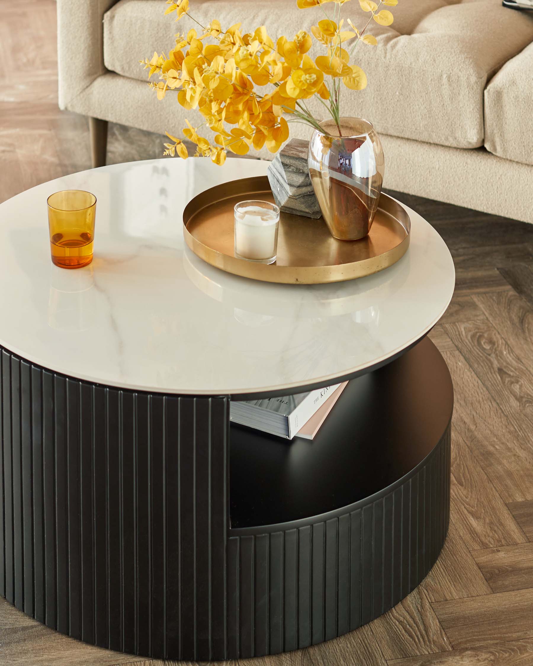 Coffee Table Ceramic with Wood for Modern Living Spaces