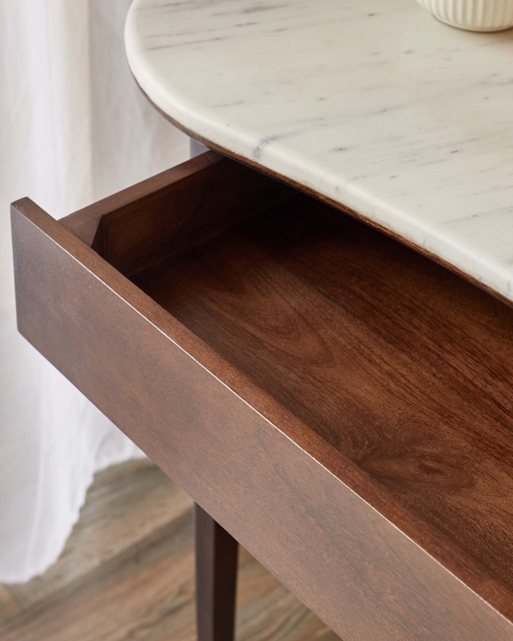 Dark Mango Wood Marble Top Dressing Table for Hallway Living