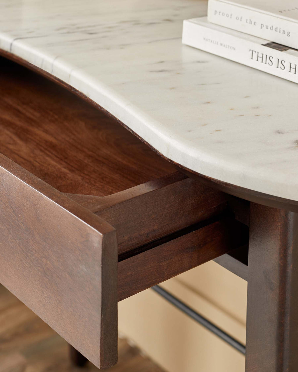 Dark Mango Wood Marble Top Dressing Table for Hallway Living