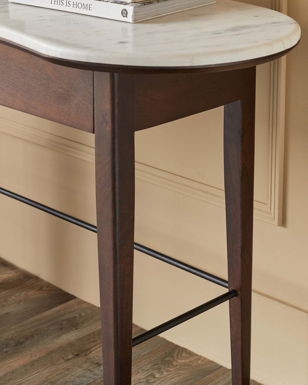 Dark Mango Wood Marble Top Dressing Table for Hallway Living
