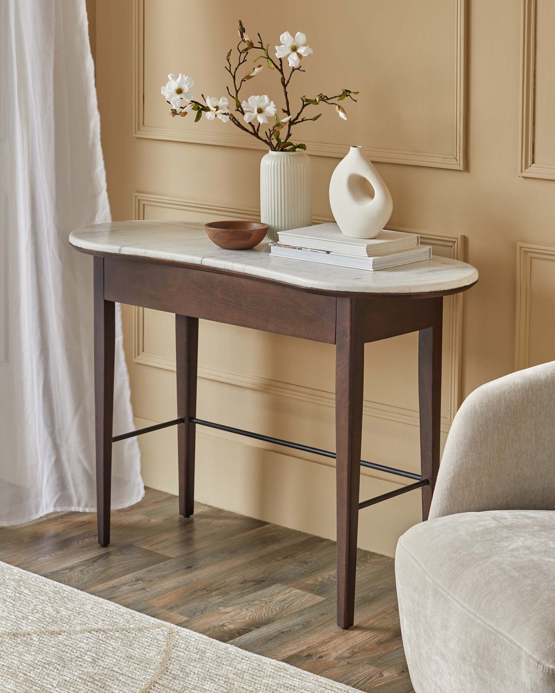 Dark Mango Wood Marble Top Dressing Table for Hallway Living