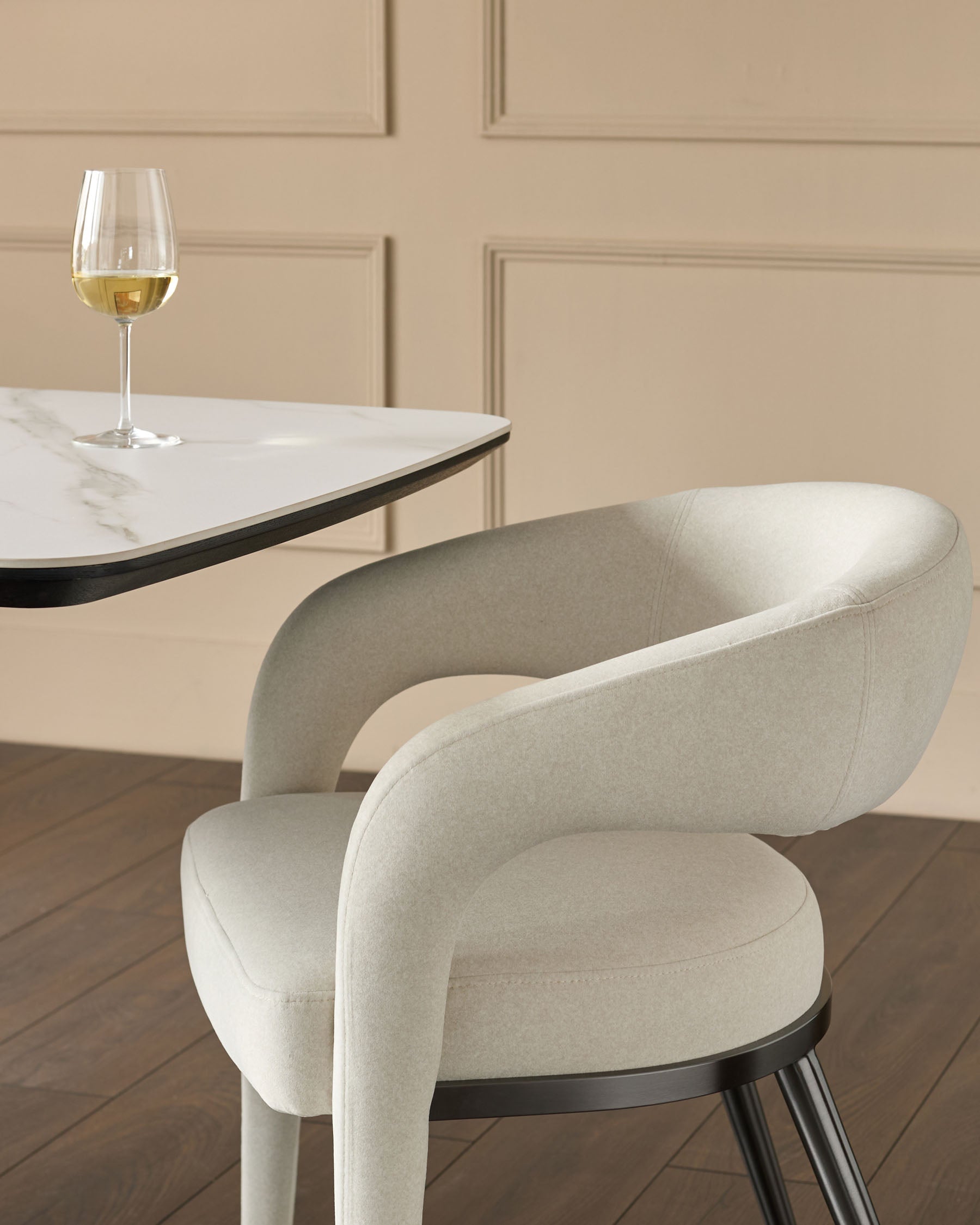 Cream plush fabric dining chair for Modern Homes