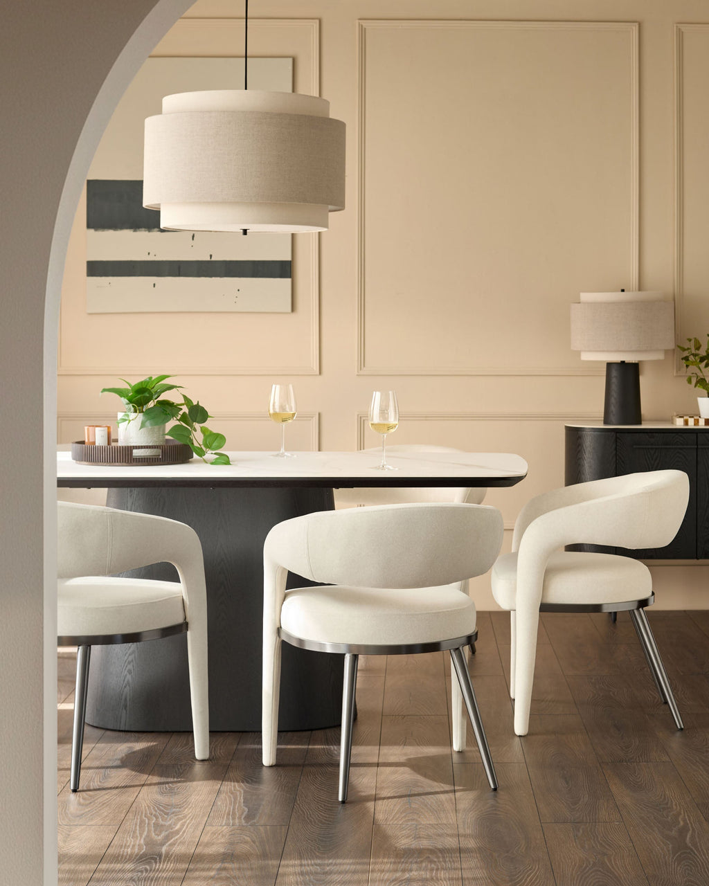 Cream plush fabric dining chair for Modern Homes