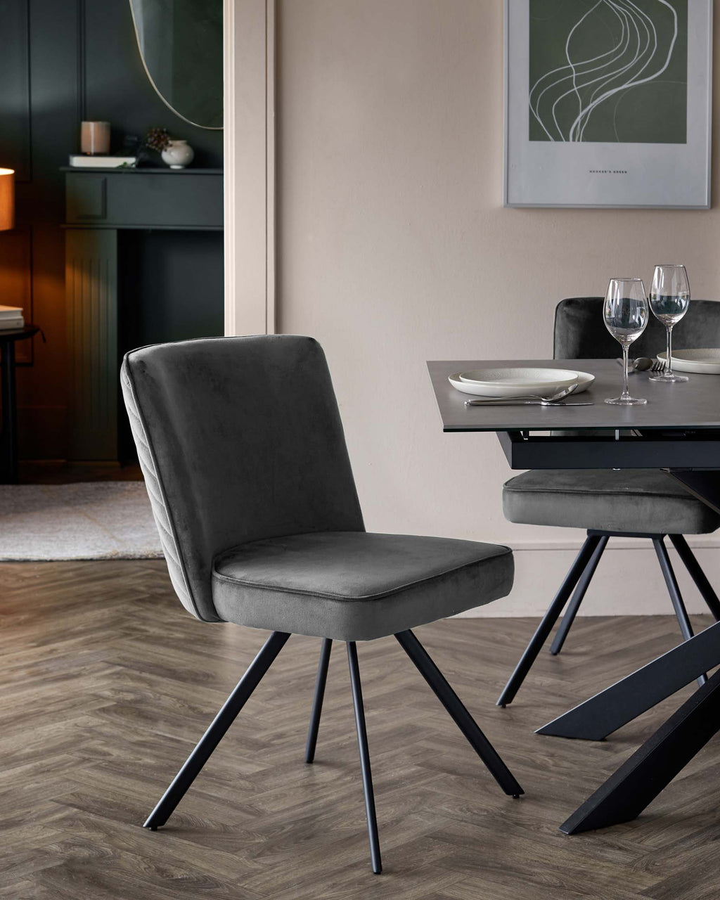 Serena Dark Grey Velvet Swivel Chair