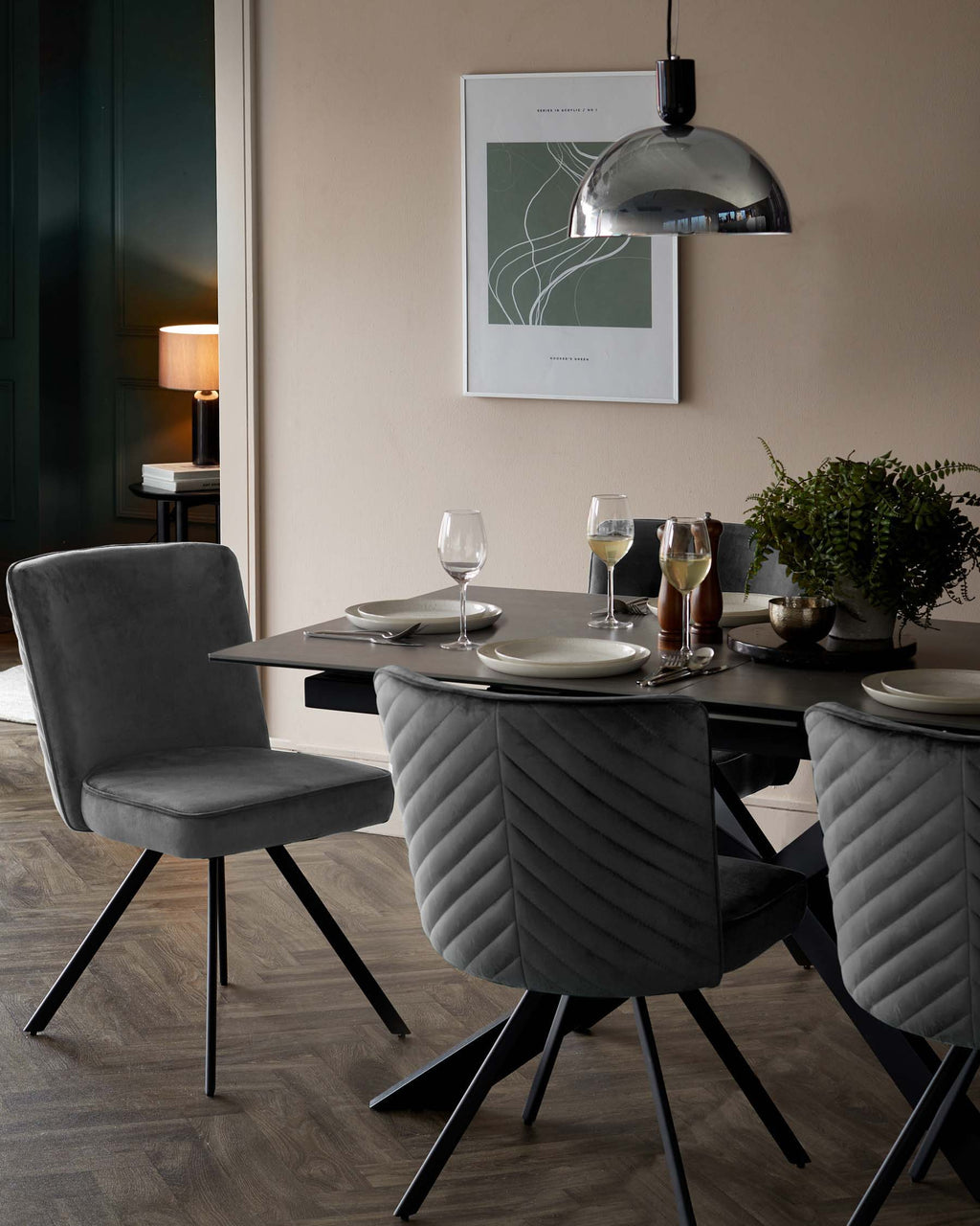 Serena Dark Grey Velvet Swivel Chair