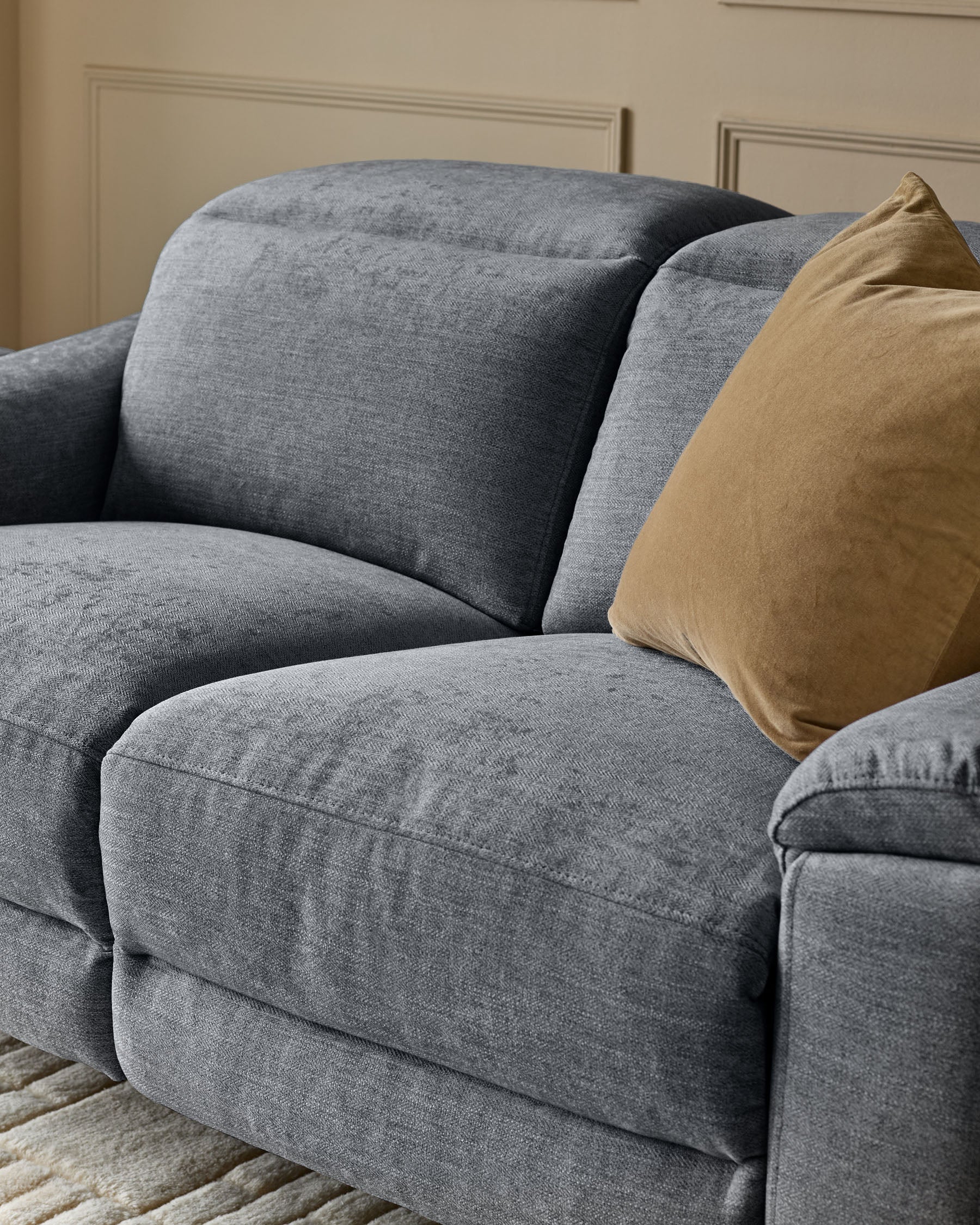 Blue-grey Chenille Two-seater Recliner Sofa For Living Room