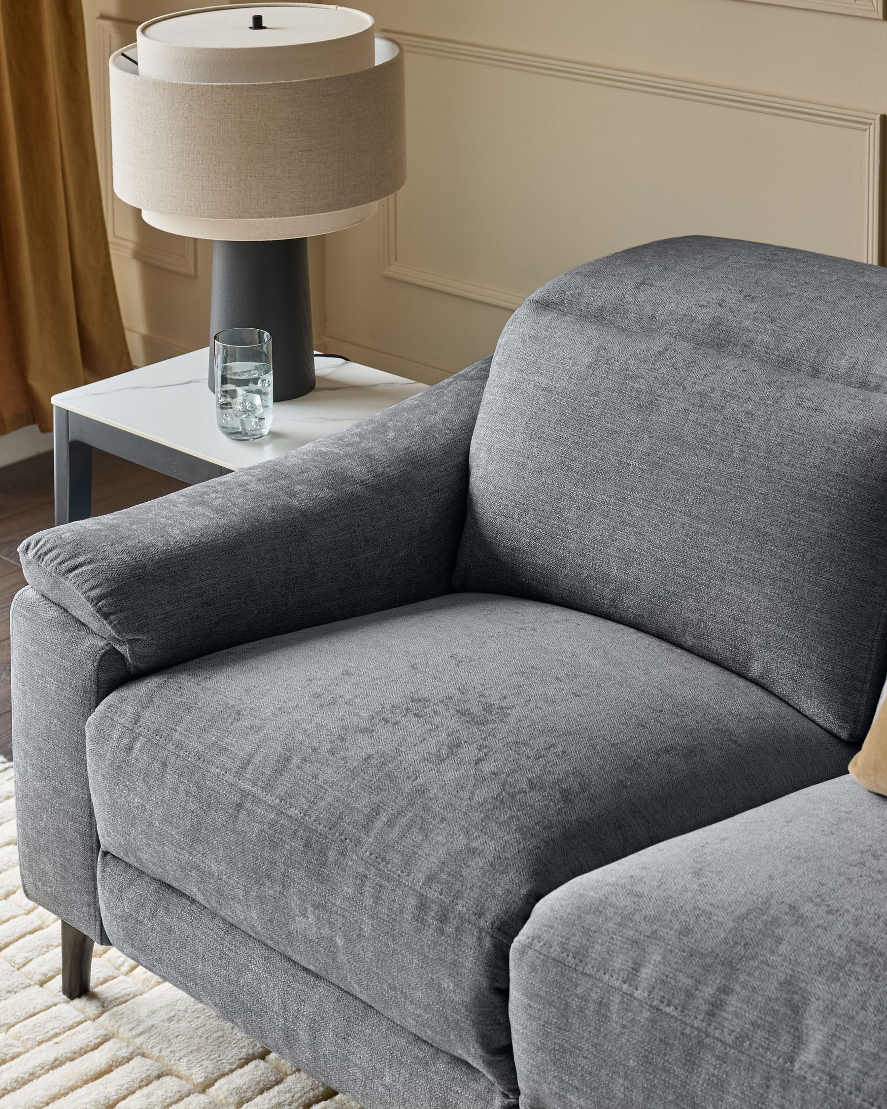 Blue-grey Chenille Two-seater Recliner Sofa For Living Room