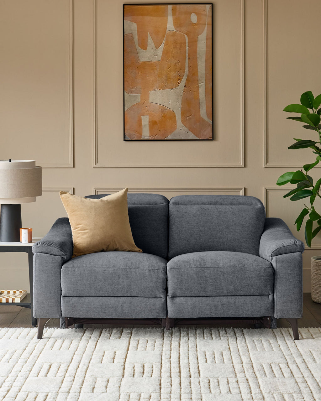 Blue-grey Chenille Two-seater Recliner Sofa For Living Room