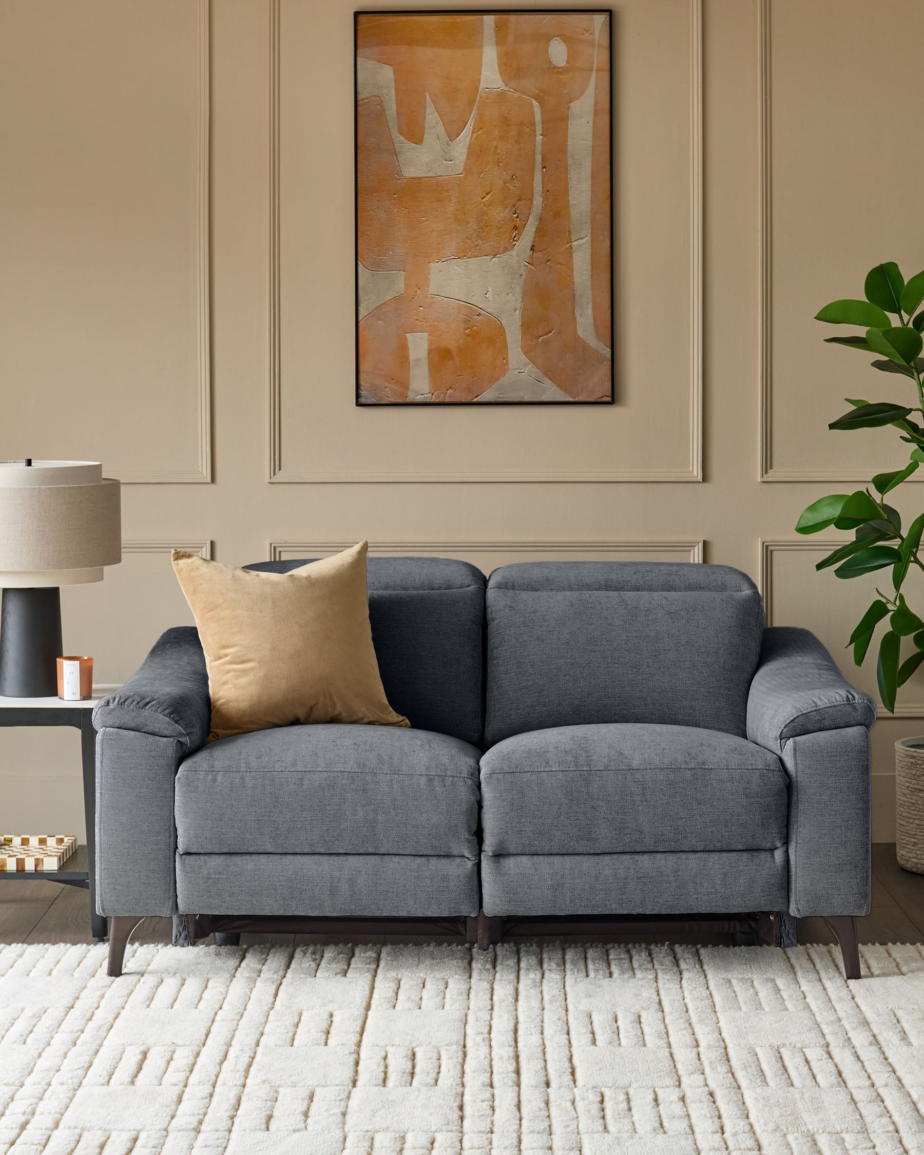 Blue-grey Chenille Two-seater Recliner Sofa For Living Room