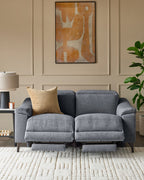 Blue-grey Chenille Two-seater Recliner Sofa For Living Room