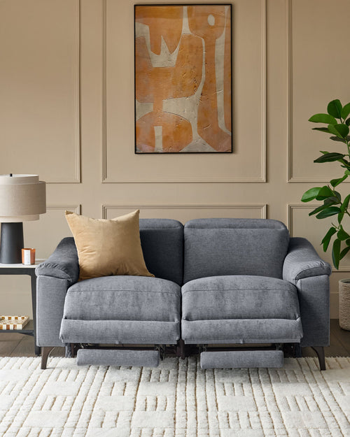 Blue-grey Chenille Two-seater Recliner Sofa For Living Room