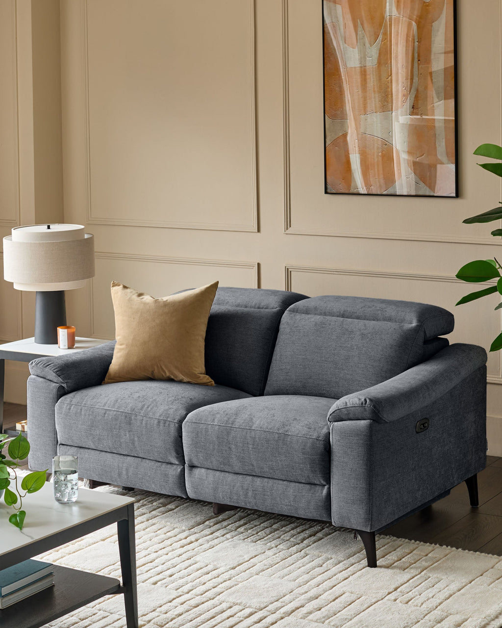 Blue-grey Chenille Two-seater Recliner Sofa For Living Room