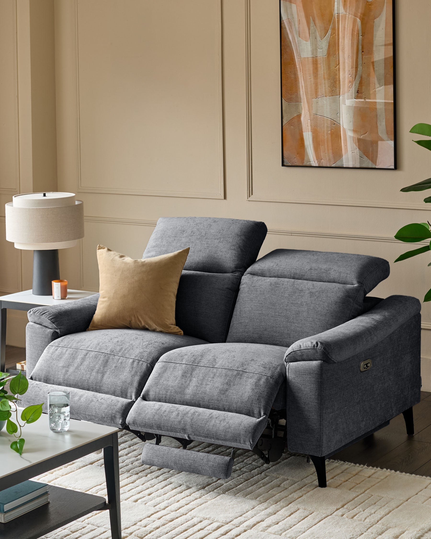 Blue-grey Chenille Two-seater Recliner Sofa For Living Room