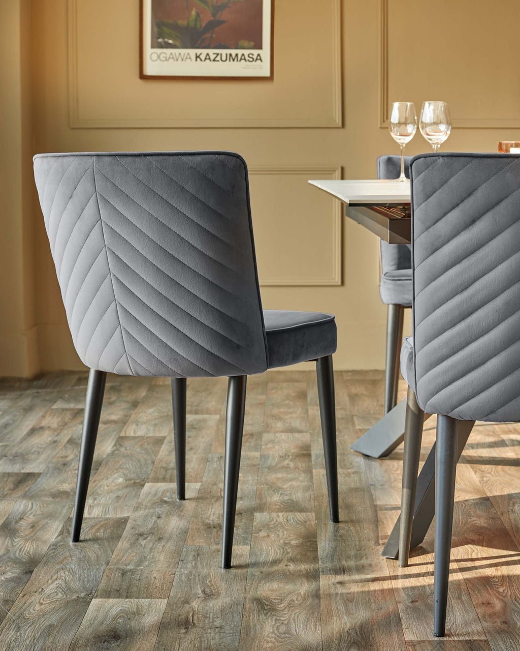 Dark grey velvet dining chair