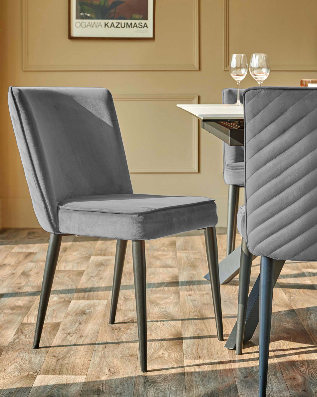 Dark grey velvet dining chair