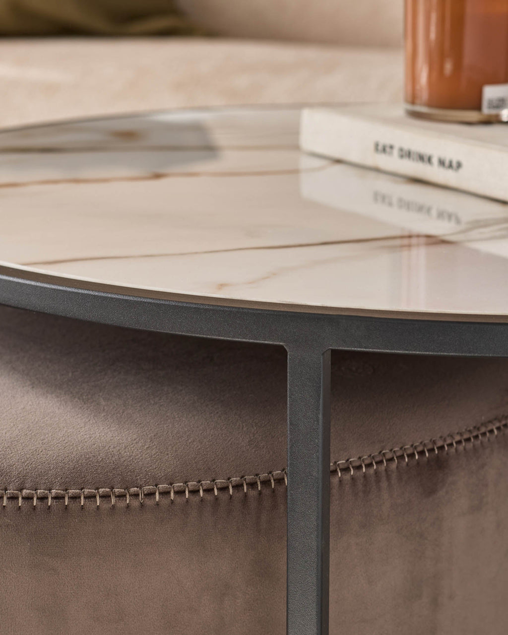Round Coffee Table and Pouffe Set for Modern Living