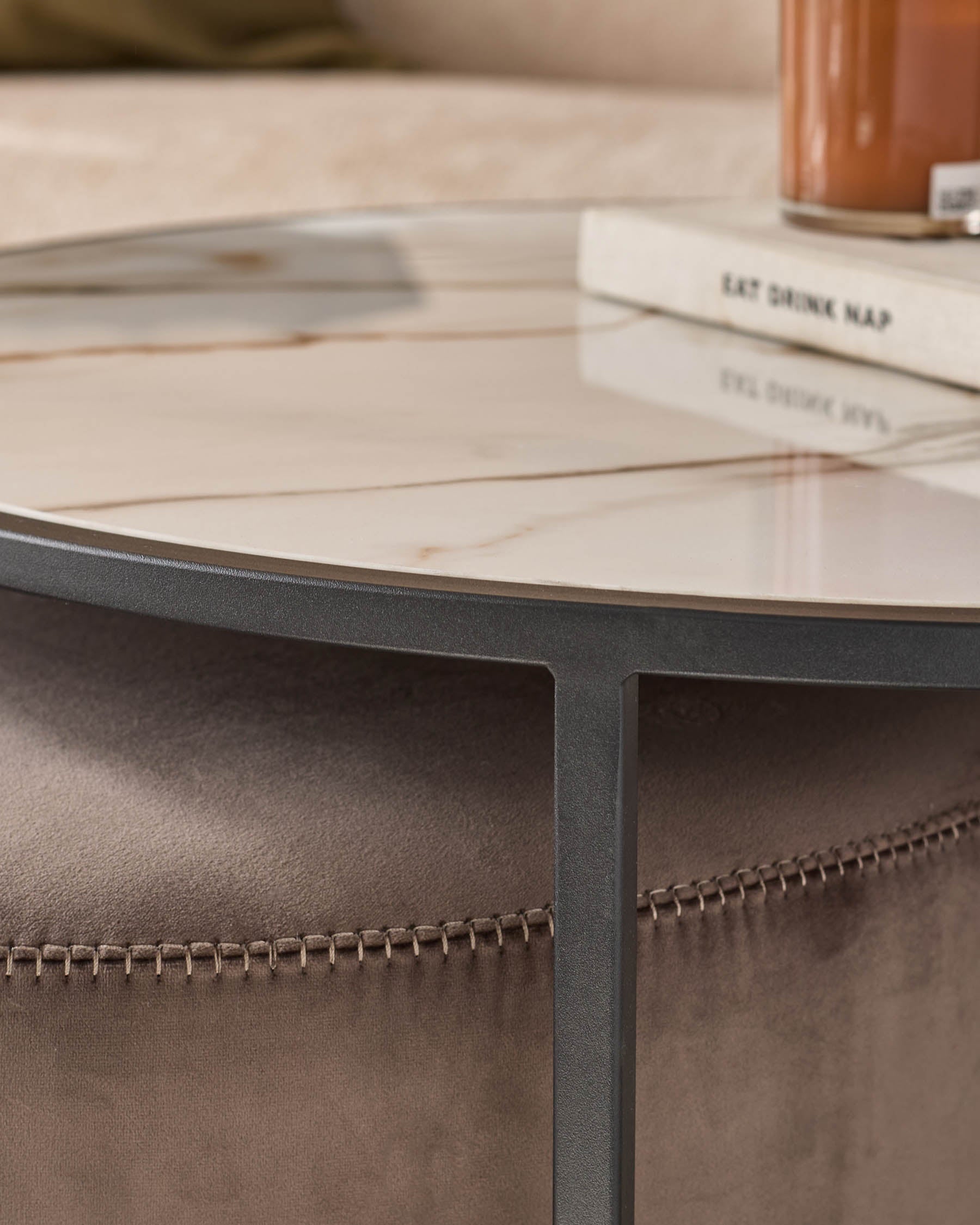 Round Coffee Table and Pouffe Set for Modern Living