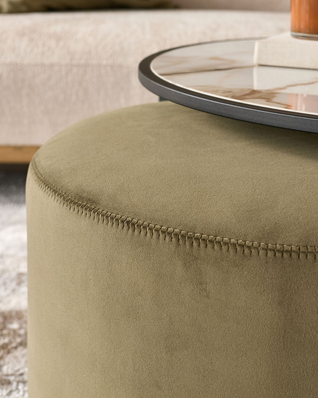 Round Coffee Table and Pouffe Set for Modern Living