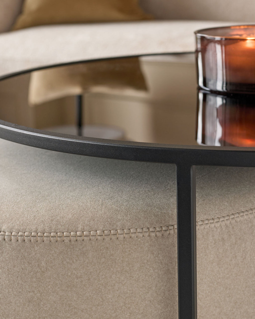 Round Coffee Table and Pouffe Set for Modern Living