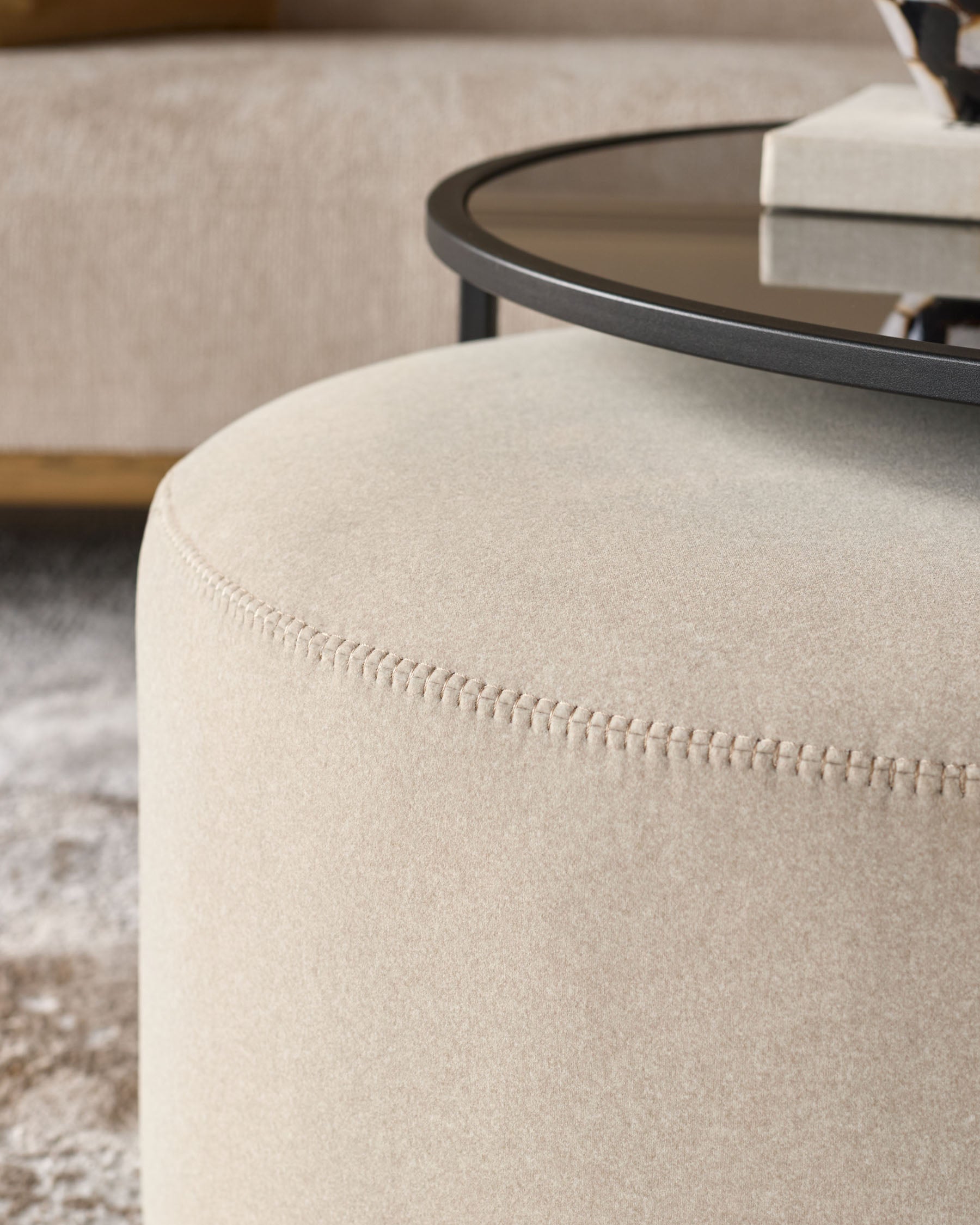 Round Coffee Table and Pouffe Set for Modern Living