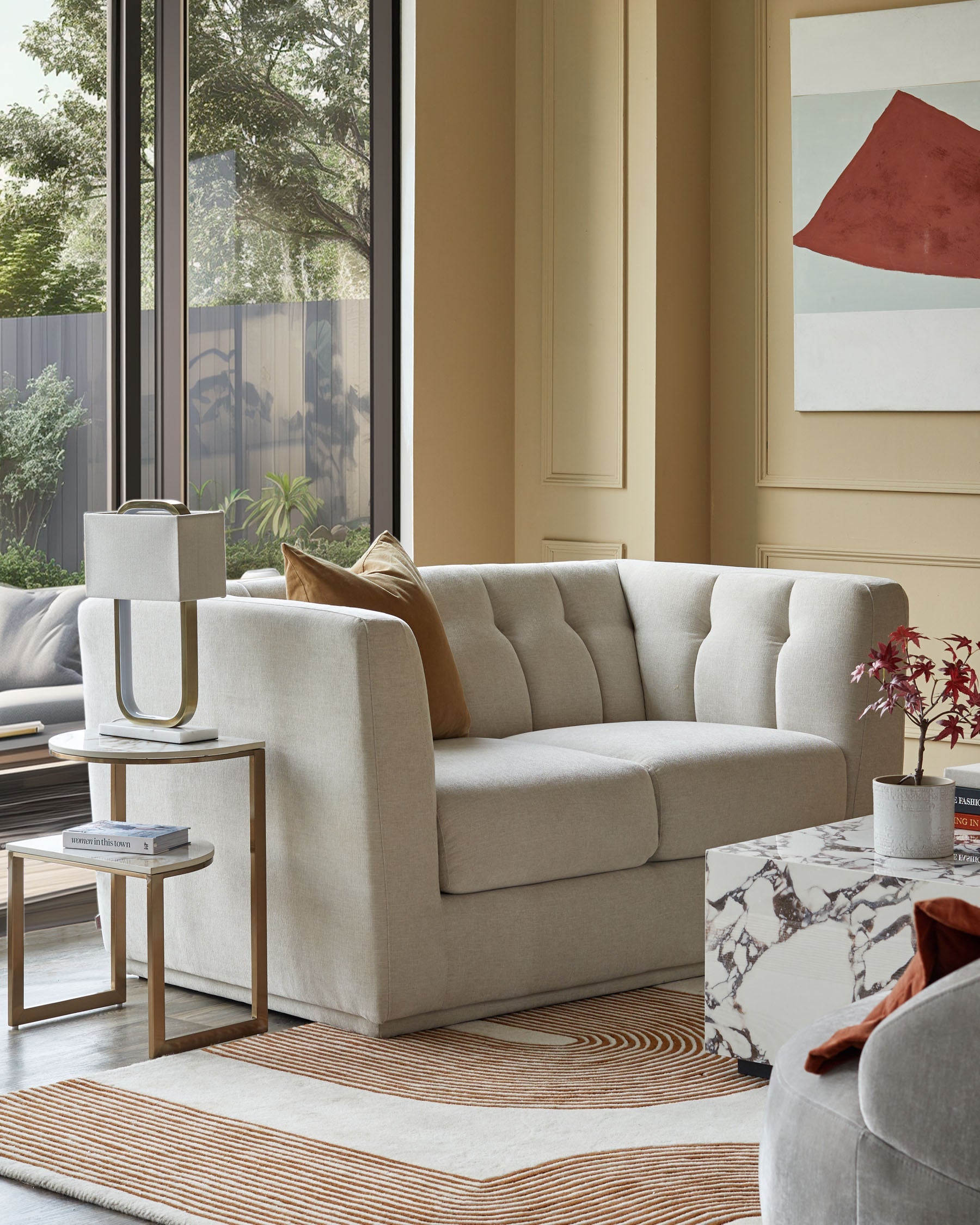 Champagne Chenille Two-seater Sofa For Living Room