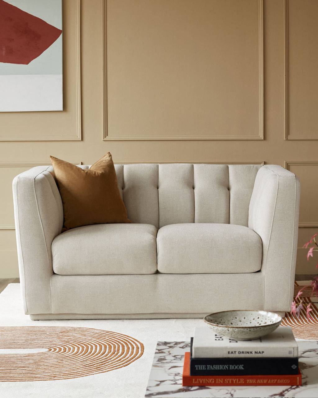 Champagne Chenille Two-seater Sofa For Living Room