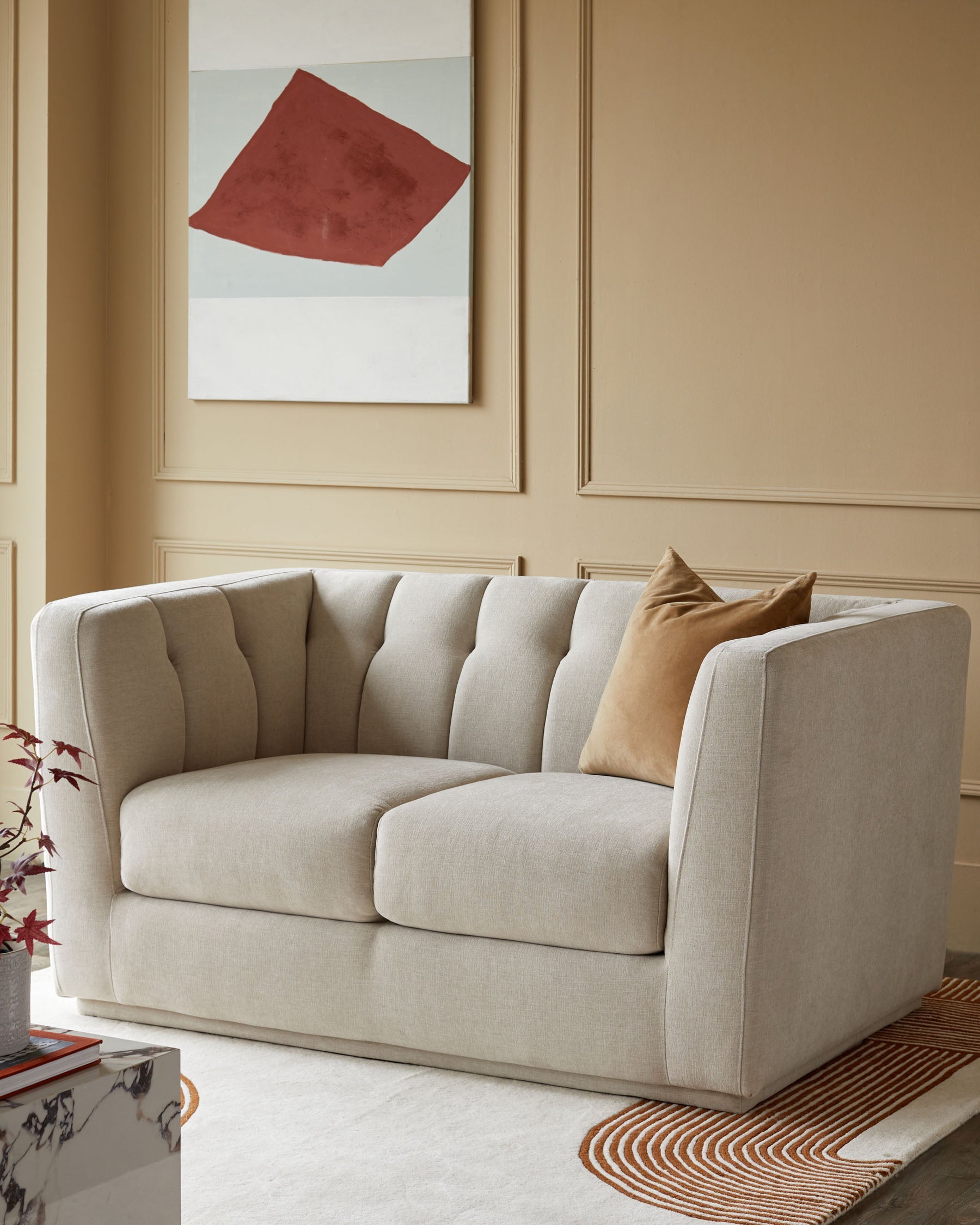 Champagne Chenille Two-seater Sofa For Living Room