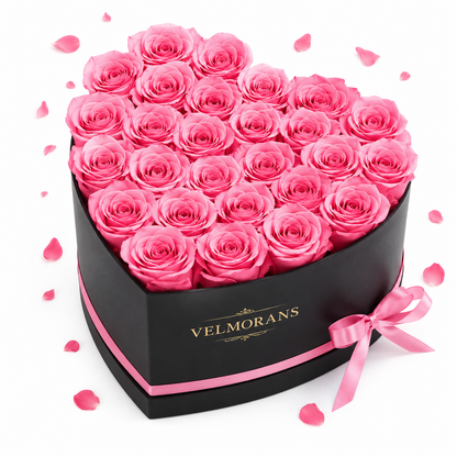 Velmorans Heart-Shaped Artificial Rose Box Gift with 27 Roses, 8.78 x 9.09 x 5.51 Inches