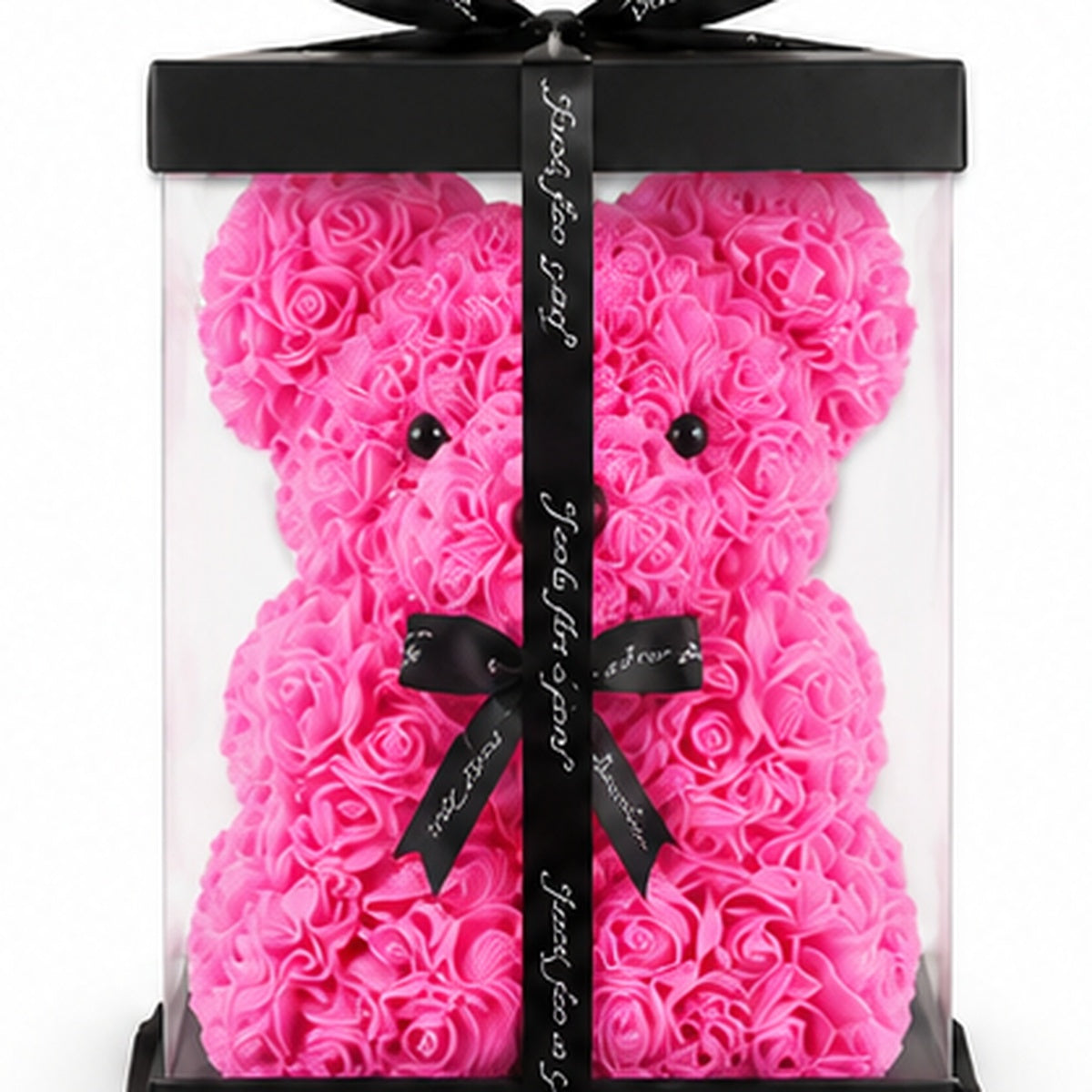 Rose Bear Gift with Transparent Box, 10 Inch Artificial Rose Teddy Bear for Women, Romantic Birthday, Anniversary, Valentine’s Day, Mother’s Day and Wedding Gift