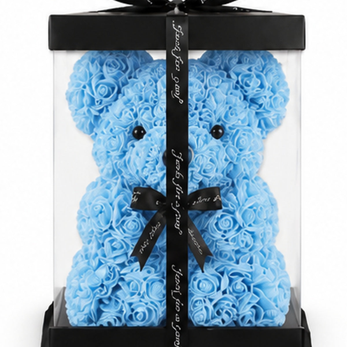 Rose Bear Gift with Transparent Box, 10 Inch Artificial Rose Teddy Bear for Women, Romantic Birthday, Anniversary, Valentine’s Day, Mother’s Day and Wedding Gift