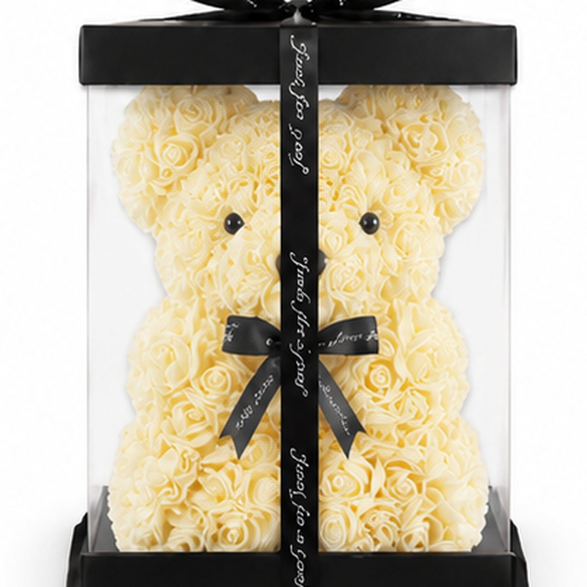 Rose Bear Gift with Transparent Box, 10 Inch Artificial Rose Teddy Bear for Women, Romantic Birthday, Anniversary, Valentine’s Day, Mother’s Day and Wedding Gift
