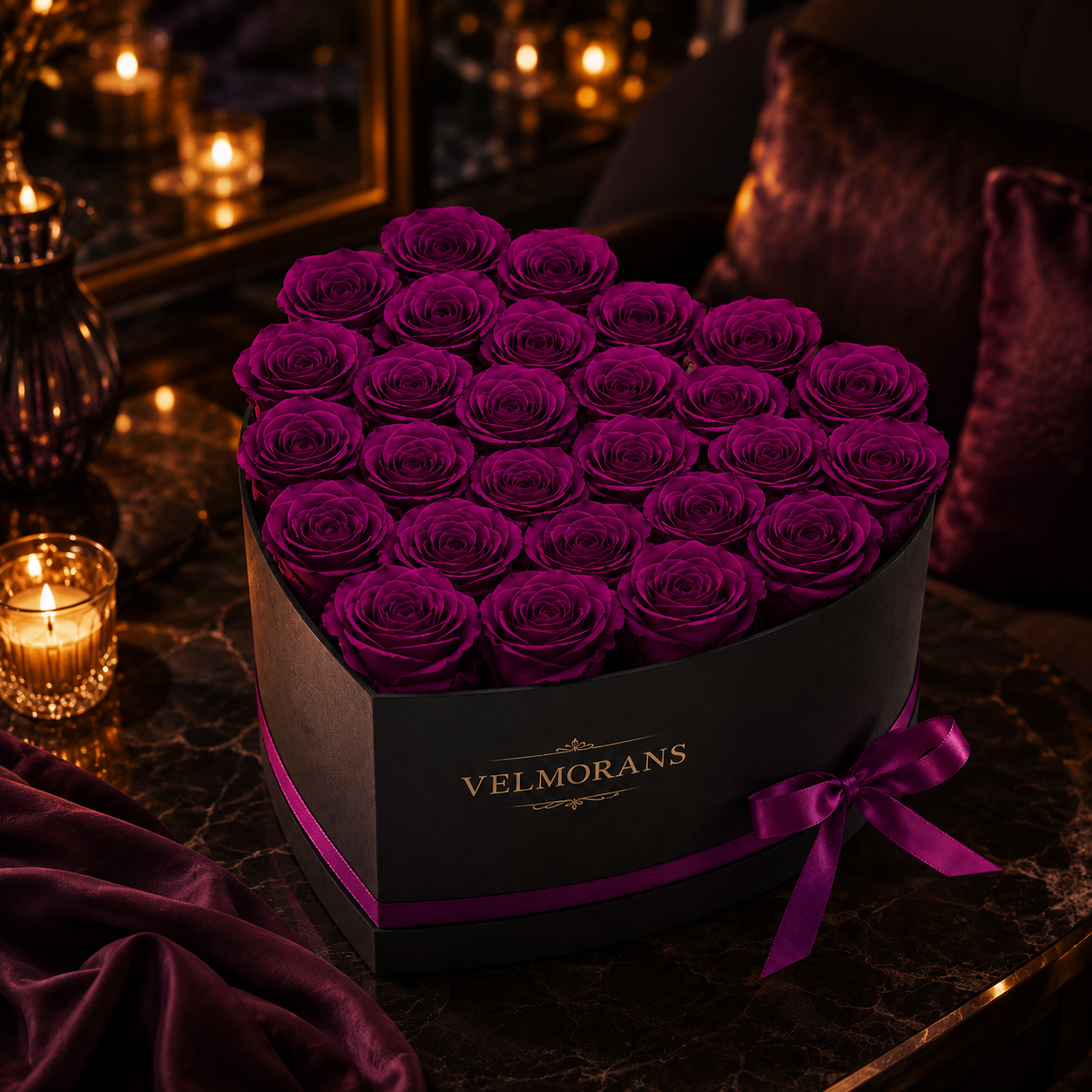 Velmorans Heart-Shaped Preserved Rose Box with 27 Roses, Decorative Floral Gift, 8.78 x 9.09 x 5.51 Inches