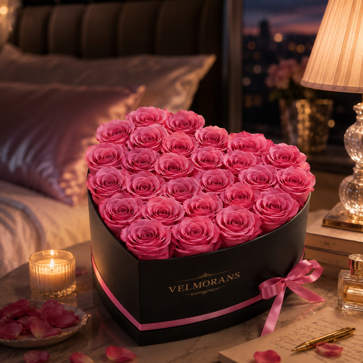 Velmorans Heart-Shaped Preserved Rose Box with 27 Roses, Decorative Floral Gift, 8.78 x 9.09 x 5.51 Inches