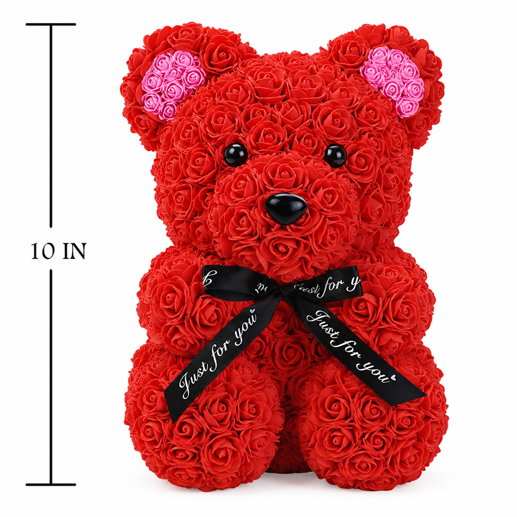 Rose Bear Gift with Transparent Box, 10 Inch Artificial Rose Teddy Bear for Women, Romantic Birthday, Anniversary, Valentine’s Day, Mother’s Day and Wedding Gift