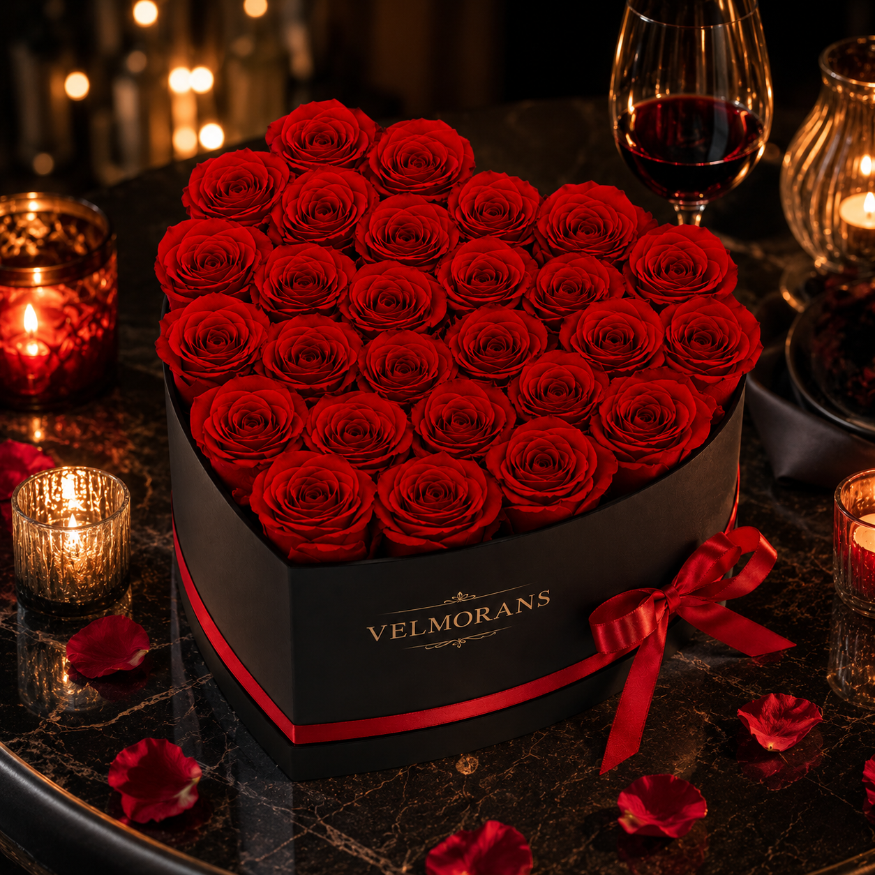 Velmorans Heart-Shaped Preserved Rose Box with 27 Roses, Decorative Floral Gift, 8.78 x 9.09 x 5.51 Inches