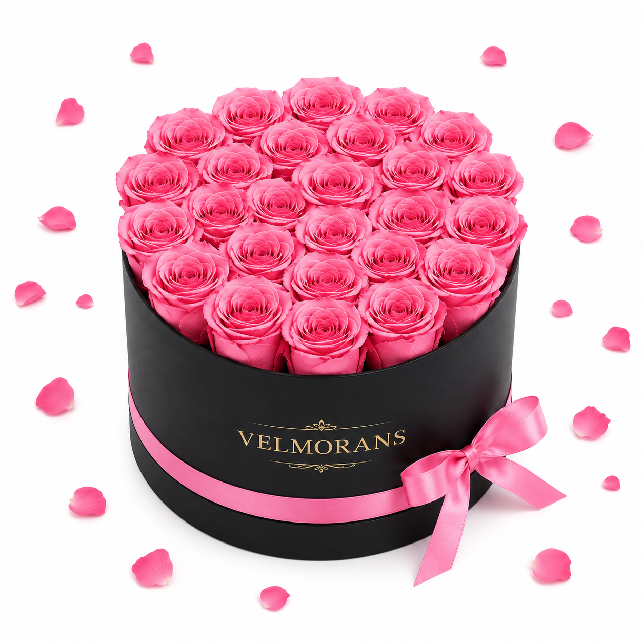 Velmorans Round Preserved Rose Box with 27 Roses, Decorative Floral Gift, 8.94 x 8.94 x 5.51 Inches