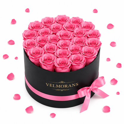 Velmorans Round Preserved Rose Box with 27 Roses, Decorative Floral Gift, 8.94 x 8.94 x 5.51 Inches