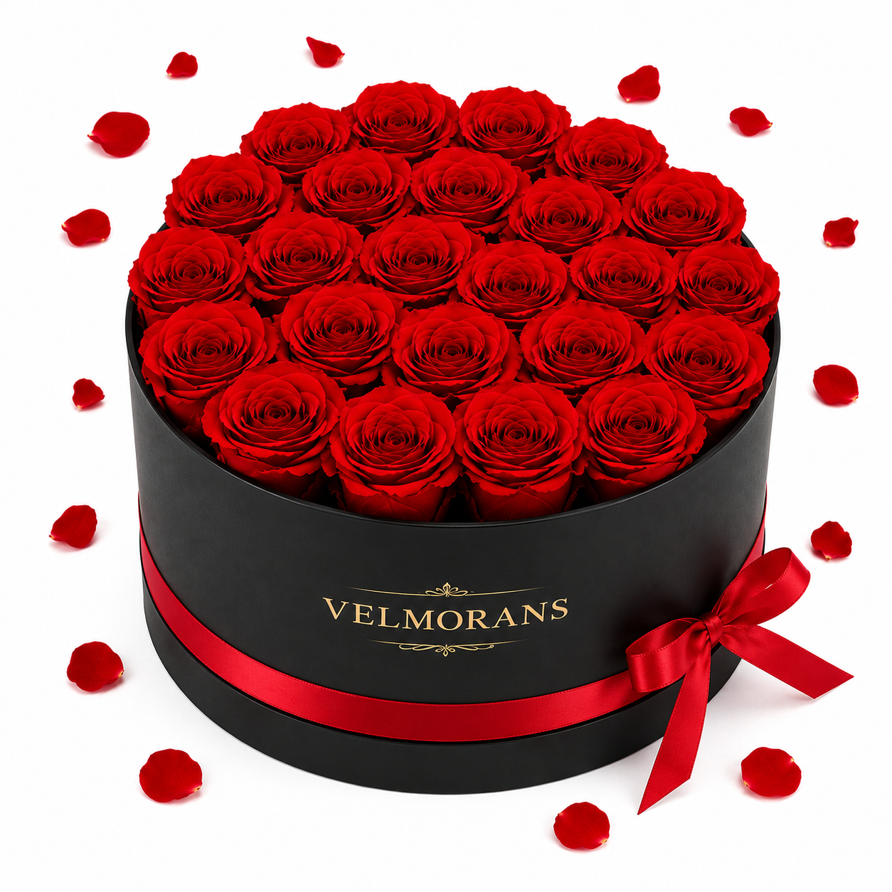 Velmorans Round Preserved Rose Box with 27 Roses, Decorative Floral Gift, 8.94 x 8.94 x 5.51 Inches