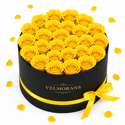 Velmorans Round Preserved Rose Box with 27 Roses, Decorative Floral Gift, 8.94 x 8.94 x 5.51 Inches