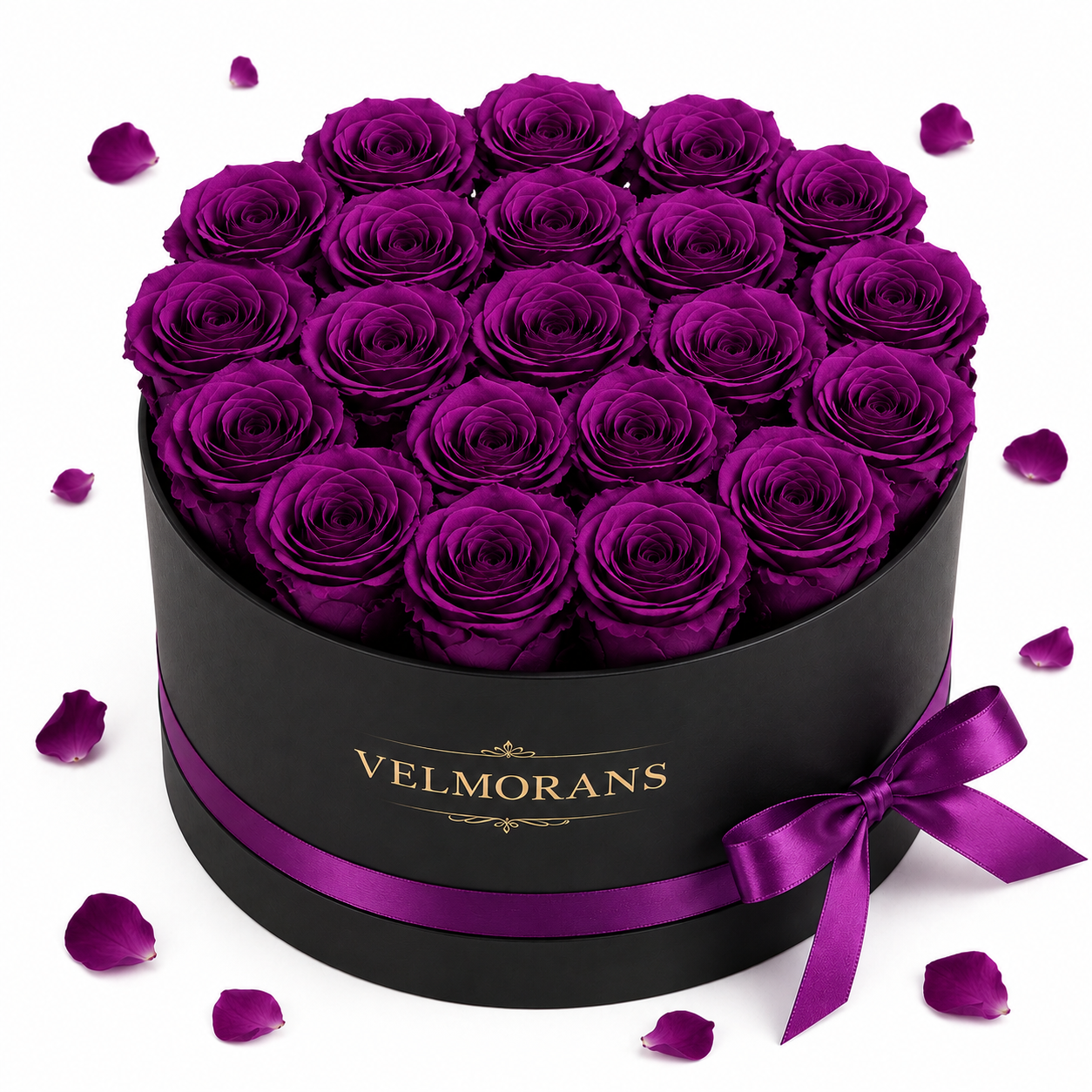Velmorans Round Preserved Rose Box with 27 Roses, Decorative Floral Gift, 8.94 x 8.94 x 5.51 Inches