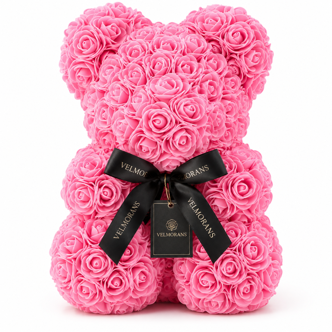 Velmorans 10-Inch Rose Bear with Branded Ribbon, Decorative Floral Gift for Birthdays, Anniversaries and Special Occasions