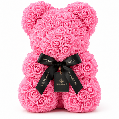 Velmorans 10-Inch Rose Bear with Branded Ribbon, Decorative Floral Gift for Birthdays, Anniversaries and Special Occasions