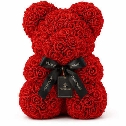 Velmorans 10-Inch Rose Bear with Branded Ribbon, Decorative Floral Gift for Birthdays, Anniversaries and Special Occasions